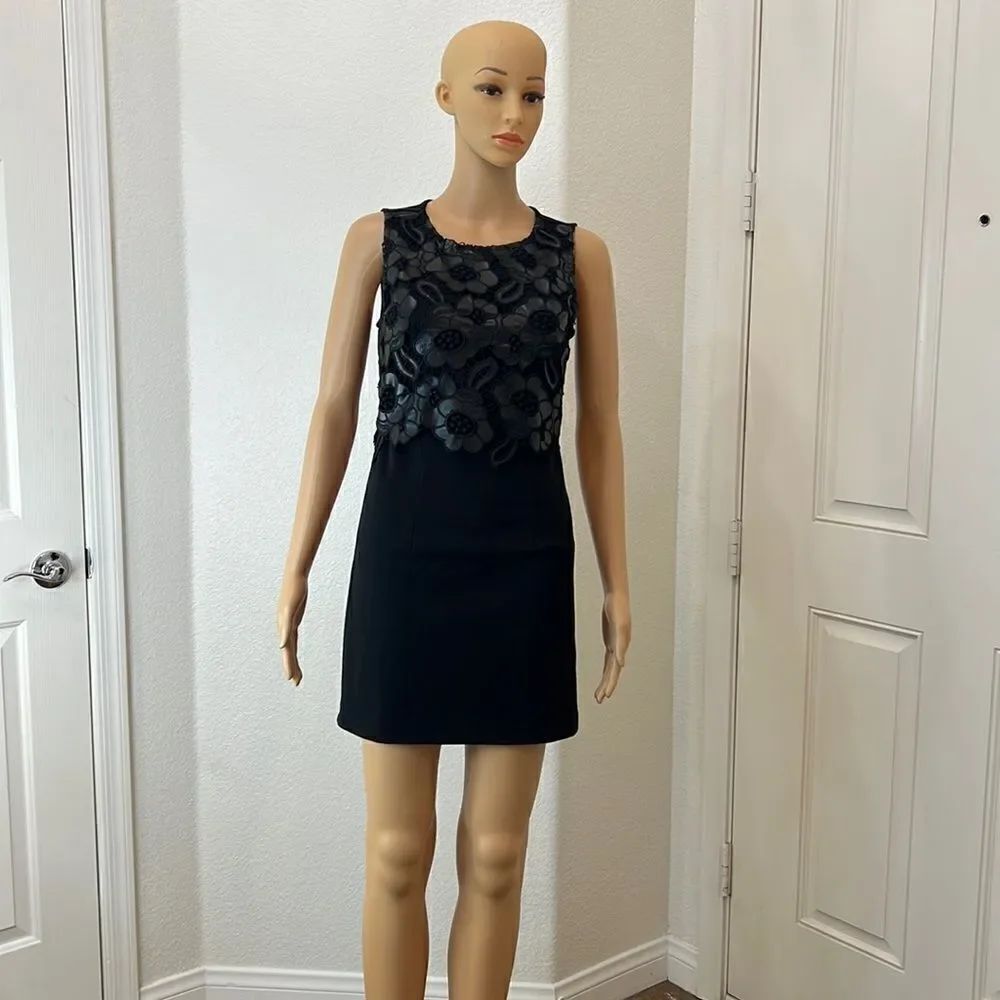 Forever 21 Black Mini Dress Size Small Crew Neck Sleeveless Faux Leather Bust